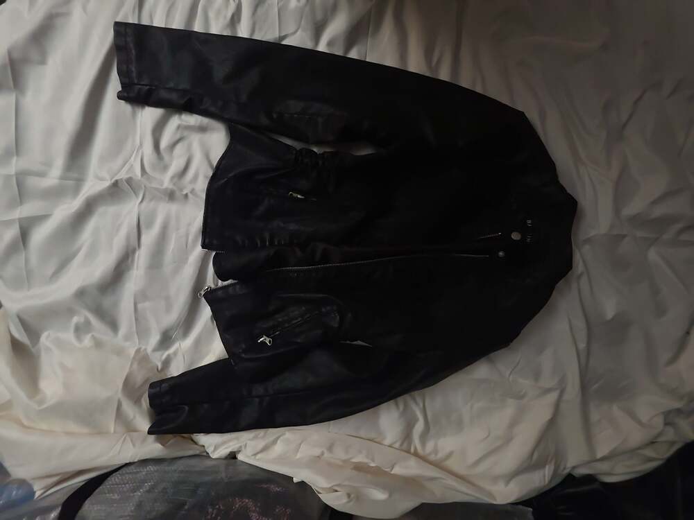 Baccini Black Faux Leather Motorcycle Biker Jacket PS